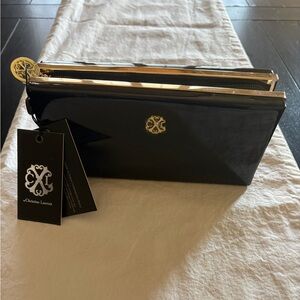 Christian Lacroix Black Patent Clutch with Gold Emblem